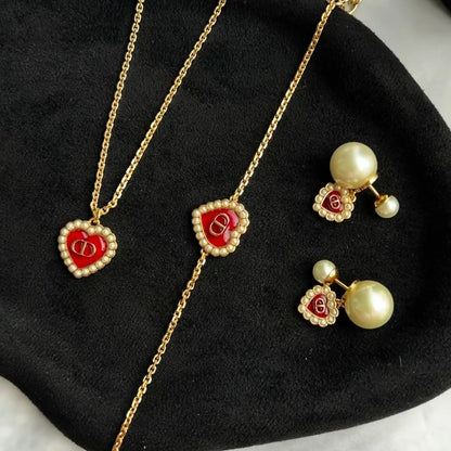 Dior Diamond Heart Necklace Bracelet Earrings