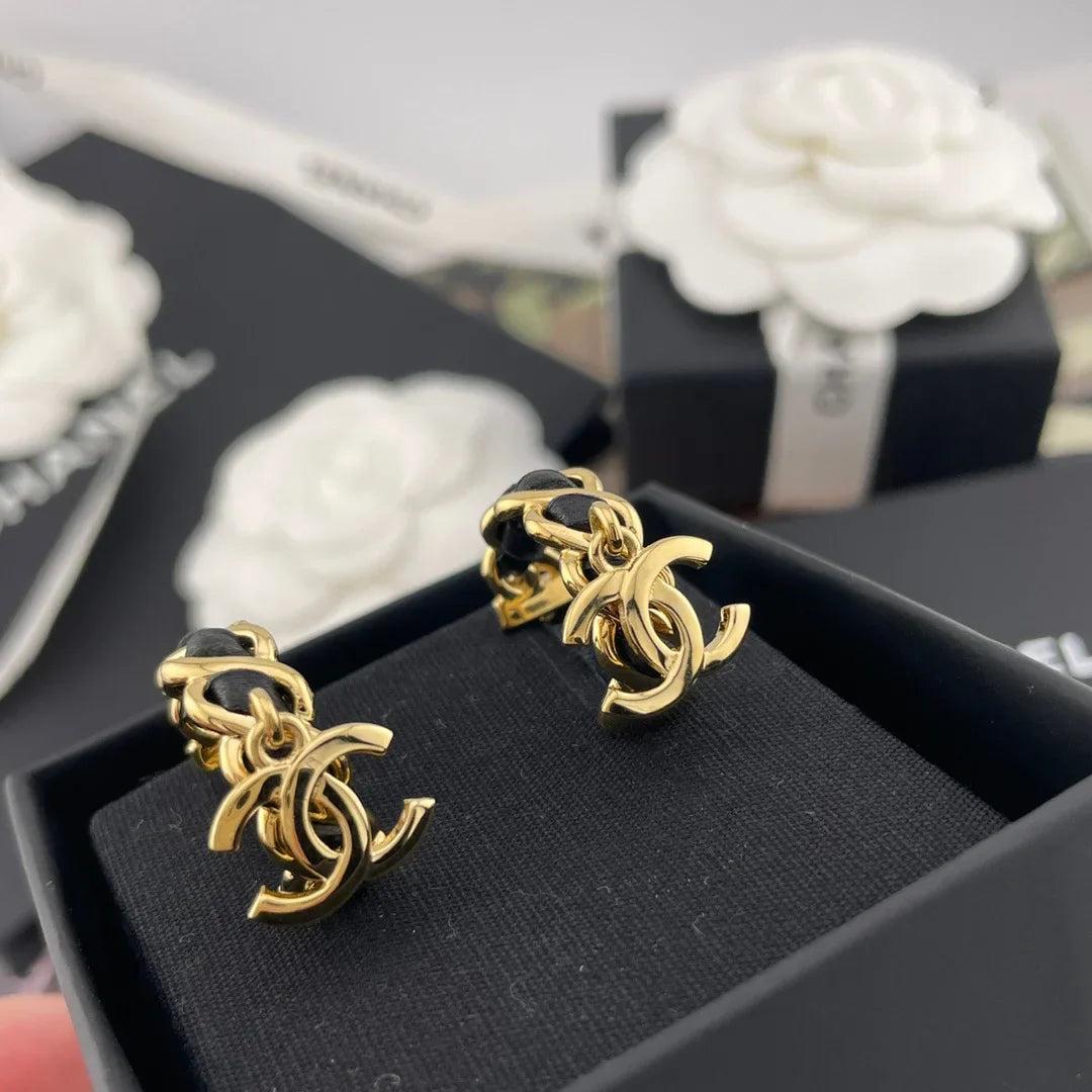 Chanel Black Leather Earrings